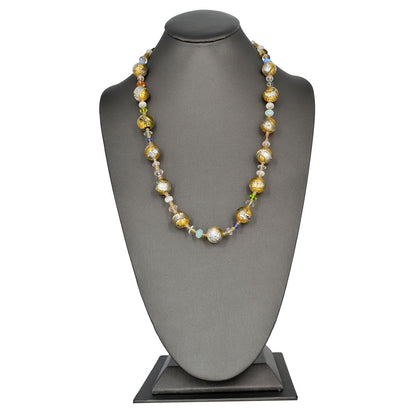 Dichroic Gold Murano Glass Necklace with Citrine, Green Amethyst Gemstones  