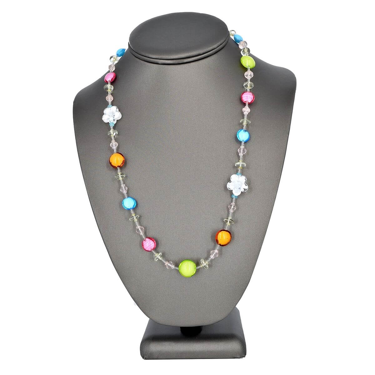 Multi-Color Floral Italian Bead Necklace with Rose Quartz and Green Amethyst  