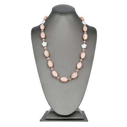 Pink Oval Italian Beaded Murano Necklace with Citrine, Rose Quartz and Garnet Gemstone Beads  