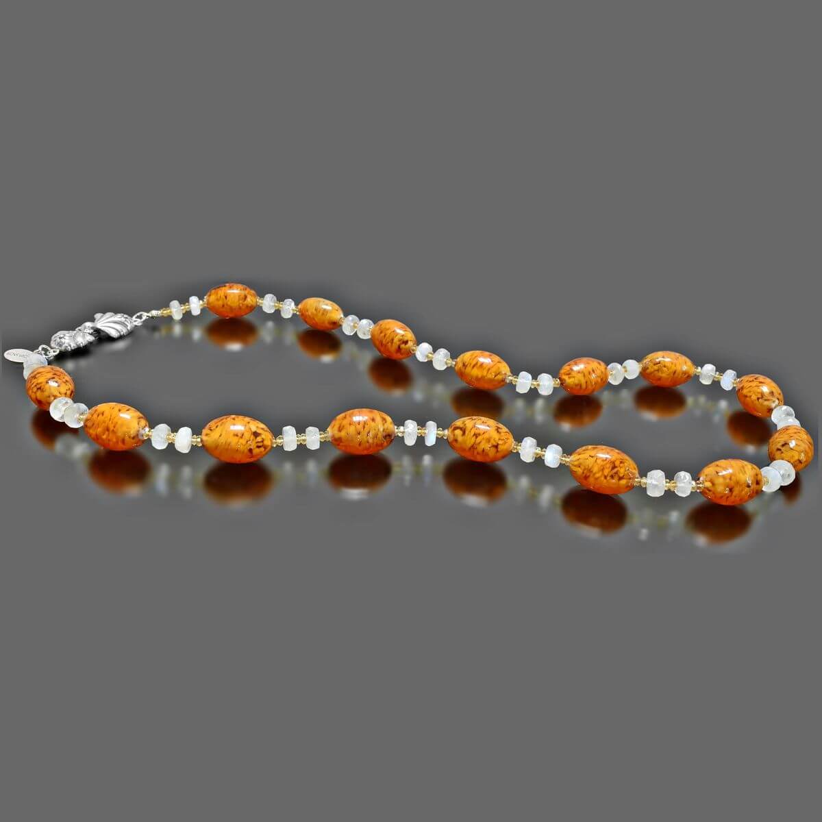 Oval Topaz Cloud Italian Bead Necklace with Citrine and Moonstone - Sterling Silver Clasp  