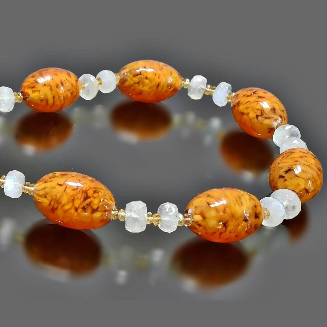 Oval Topaz Cloud Italian Bead Necklace with Citrine and Moonstone - Sterling Silver Clasp  