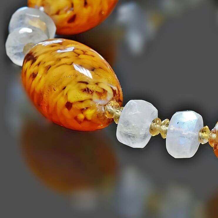 Oval Topaz Cloud Italian Bead Necklace with Citrine and Moonstone - Sterling Silver Clasp  