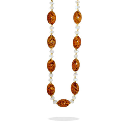 Oval Topaz Cloud Italian Bead Necklace with Citrine and Moonstone - Sterling Silver Clasp  