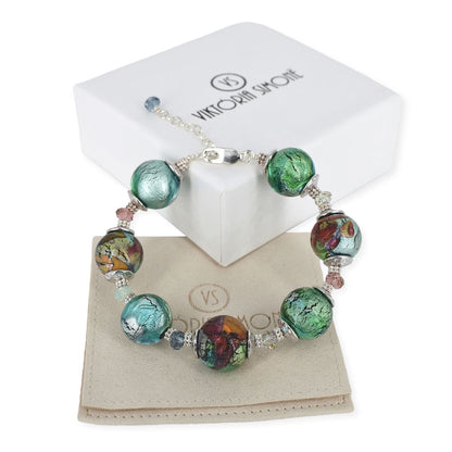 Abstract Multi-Color Italian Murano glass Bracelet with Austrian Crystals  