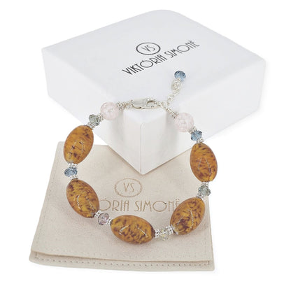 Oval Topaz Cloud Italian Bead Bracelet with Austrian Crystals  