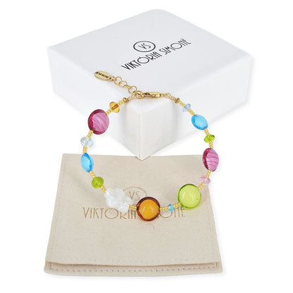 Multi-Color Italian Bead Bracelet with Austrian Crystals and Gold-Filled Clasp  