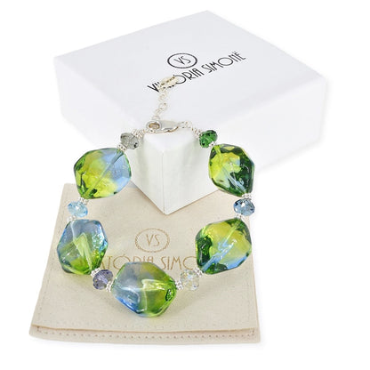 Bi-Color Blue and Green Italian Chunky Bracelet with Austian Crystals  