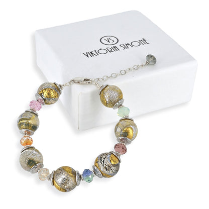 Dichroic Gold and Silver Italian Bead Bracelet with Austrian Crystals  