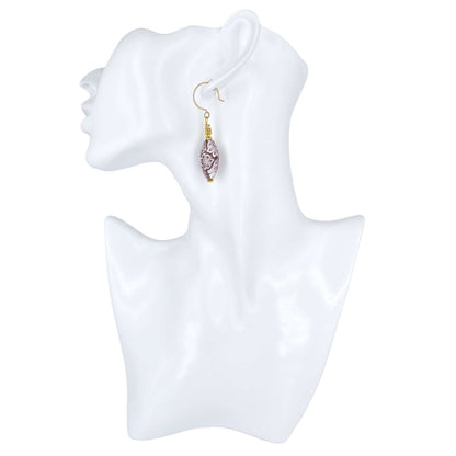 Oval Purple Floral Murano Glass Earrings on Gold Filled Earring Wires  