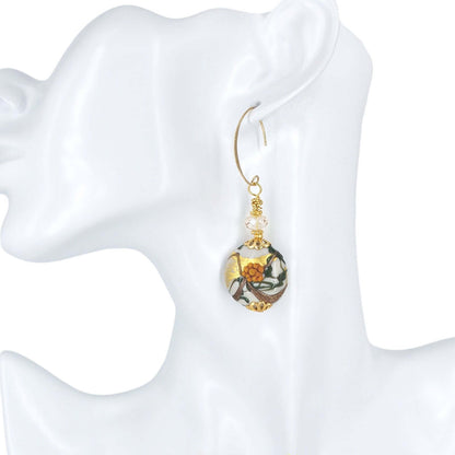 Orange and Gold Large Lentil Italian Bead Earrings on Gold-Filled Earring Wires  