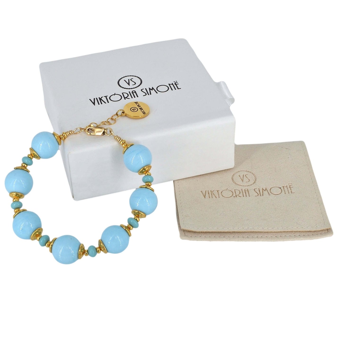 Turqouise Blue Venetian Bead Bracelet with Gold Filled Clasp  