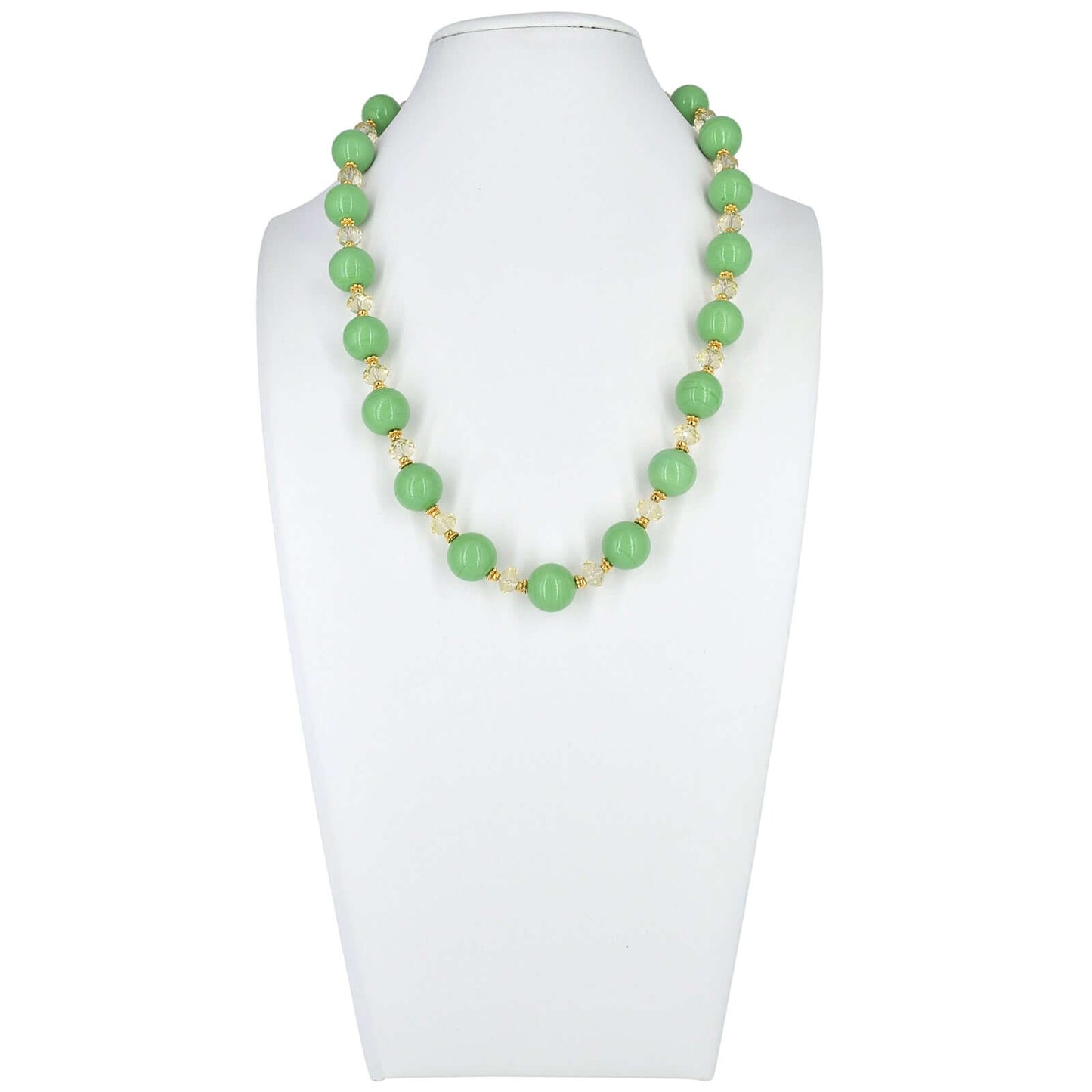 Green Italian Murano Glass Ball Necklace with Austrian Crystals  