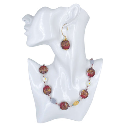 Pink Swirl Lentil Italian Bead Earrings with Austrian Crystals on Gold-Filled Earrings  