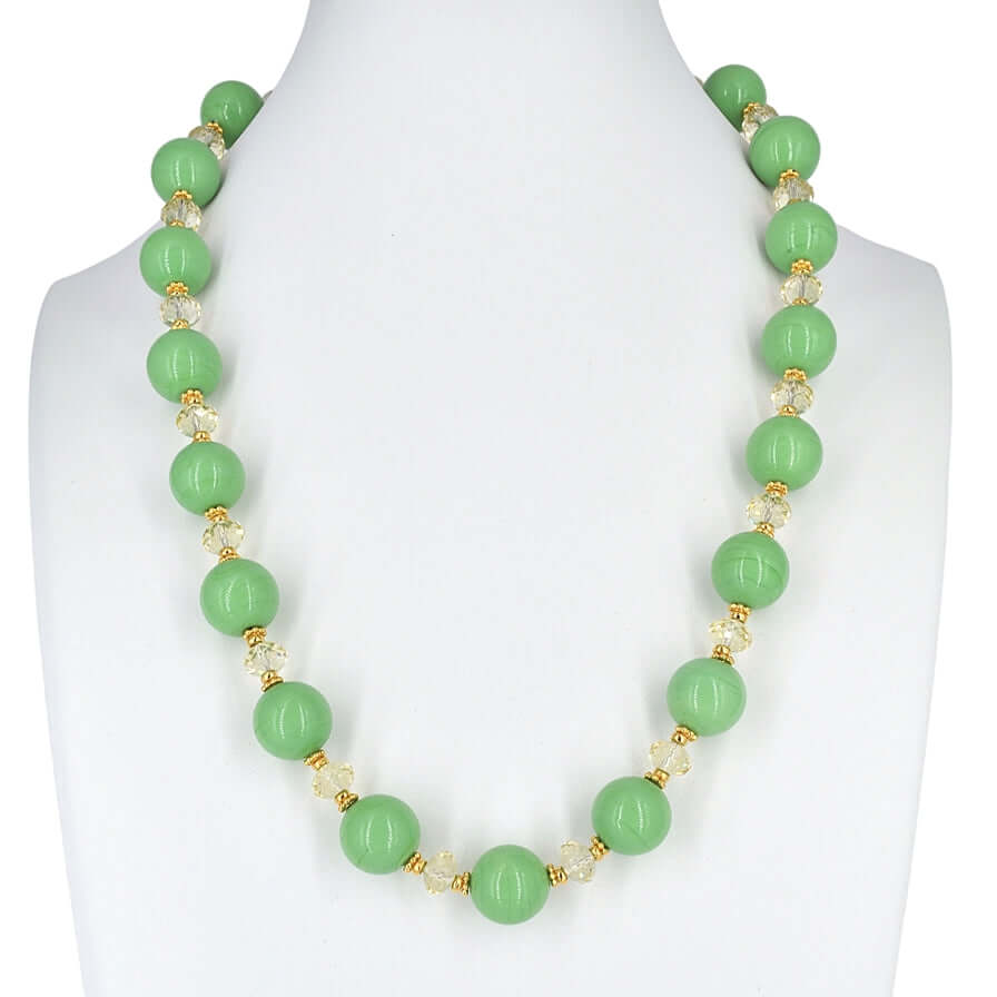 Green Italian Murano Glass Ball Necklace with Austrian Crystals  