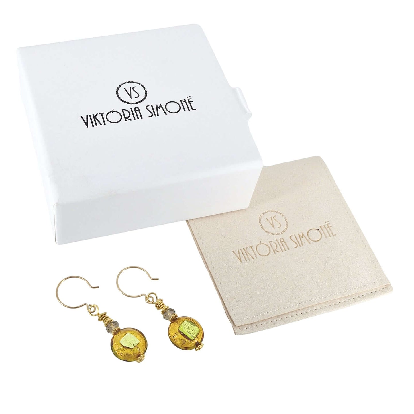 Modern Venetian Bead Dangle Earrings with Smoky Austrian Crystal on Gold Filled Earring Wires  