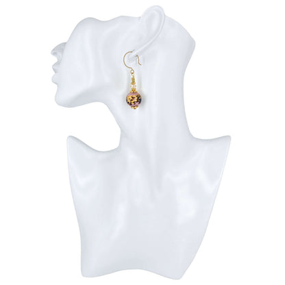 Pink Leopard Spot Italian Glass Bead Earring with Austrian Crystals and Gold-Filled Earwires  