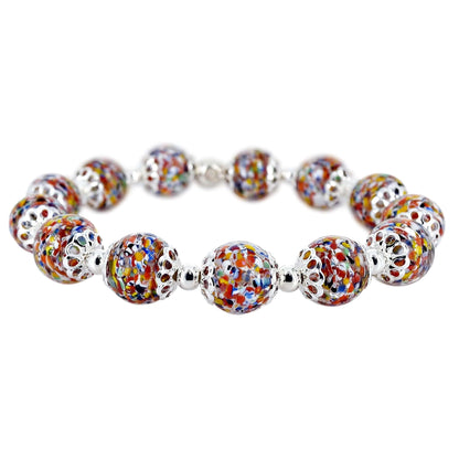 Multi-Color Murano Glass Stretch Bracelet with Austrian Crystals  