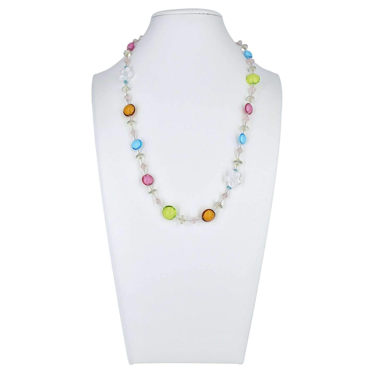 Multi-Color Floral Italian Bead Necklace with Rose Quartz and Green Amethyst  