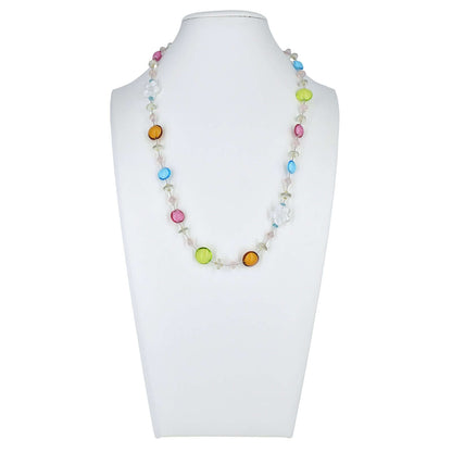 Multi-Color Floral Italian Bead Necklace with Rose Quartz and Green Amethyst  