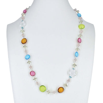 Multi-Color Floral Italian Bead Necklace with Rose Quartz and Green Amethyst  