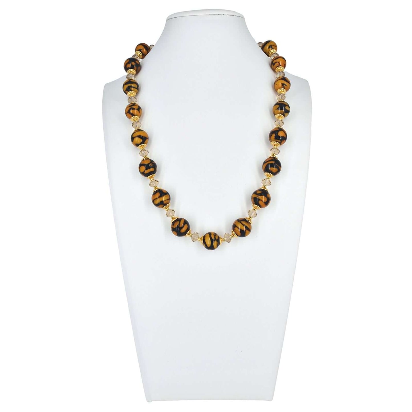 Brown and Black Murano Glass Bead Necklace with Austrian Crystals  