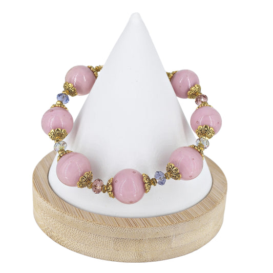 Pink Round Italian Bead Bracelet with Austrian Crystals and Gold-Filled Clasp  