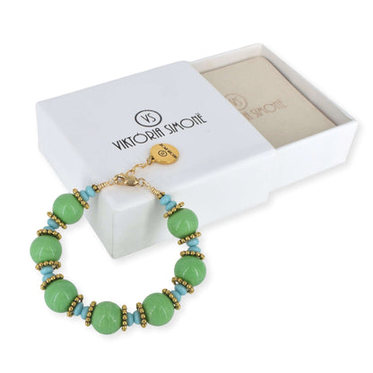 Green Round Italian Bead Bracelet with Gold Filled Clasp  