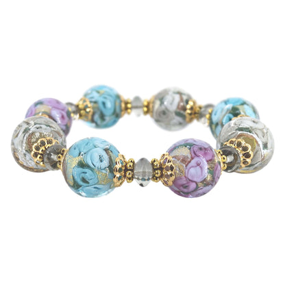 Multi-Color Floral Stretch Italian Bead Bracelet  