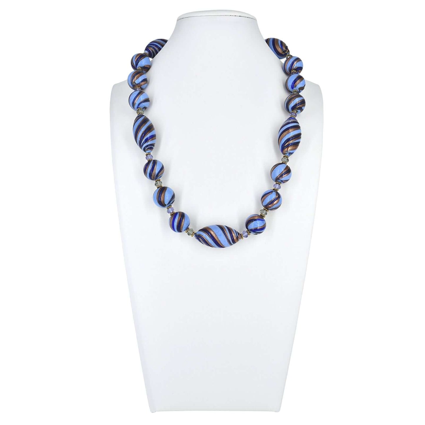 Blue Stripe Murano Glass Bead Statement Necklace  