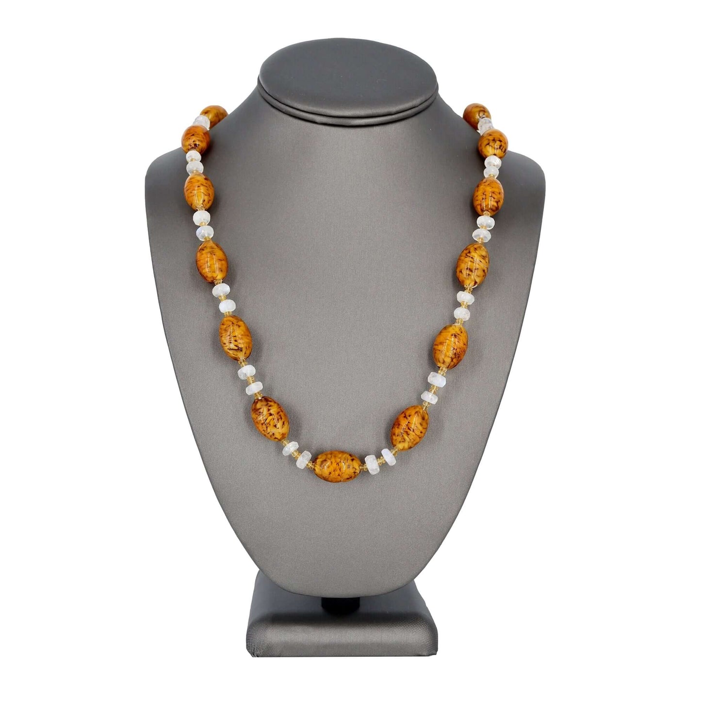 Oval Topaz Cloud Italian Bead Necklace with Citrine and Moonstone - Sterling Silver Clasp  