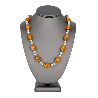 Oval Topaz Cloud Italian Bead Necklace with Citrine and Moonstone - Sterling Silver Clasp  