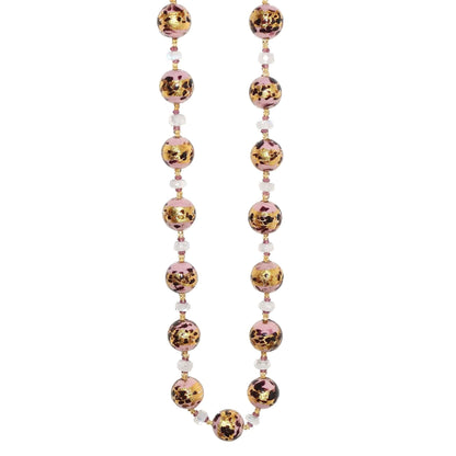 Pink Leopard Spot Italian Bead Necklace with Citrine, Garnet and Moonstone Beads - Sterling Silver Clasp  