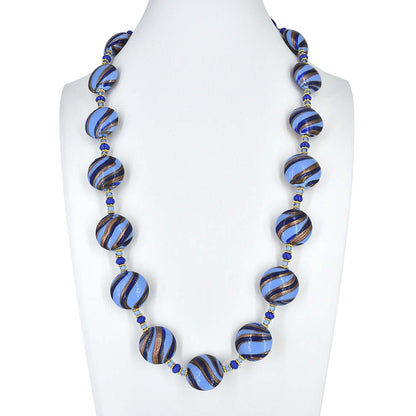 Blue Stripe Murano Glass Statement Necklace  