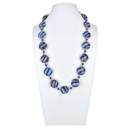 Blue Stripe Murano Glass Statement Necklace  