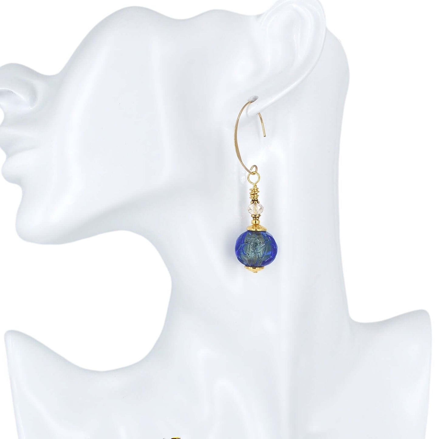 Glacier Blue Italian Glass Earrings with Austrian Crystals and Gold Filled Earring Wires  