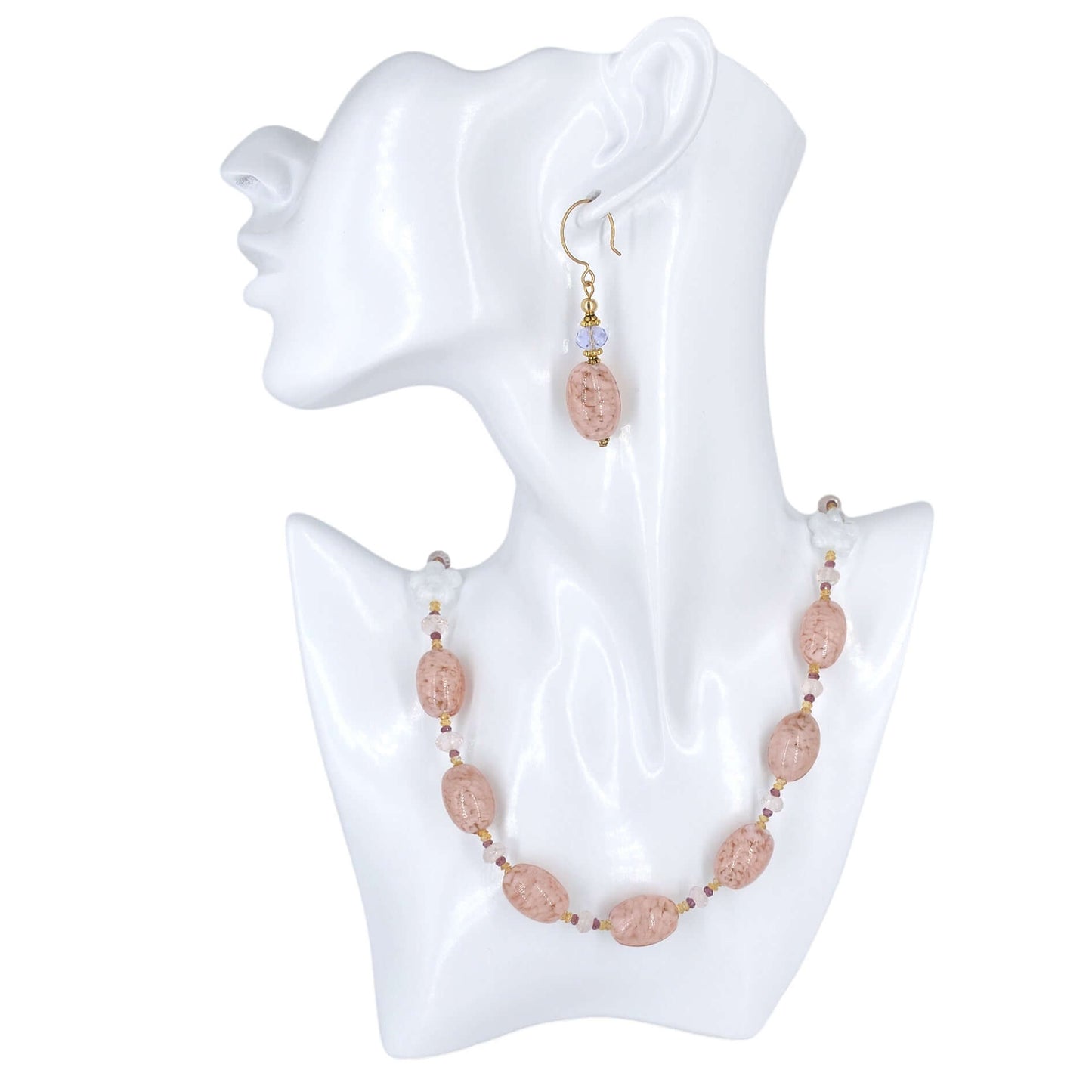 Pink Oval Italian Bead Earrings With Pink Austrian Crystal on Gold-Filled Earring wire  