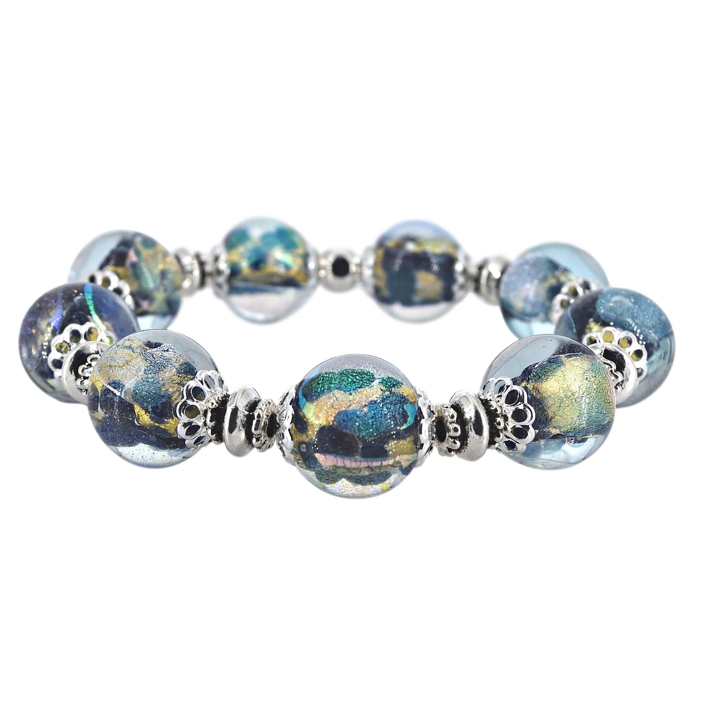 Stretchy Dichroic Crystal Bead Bracelet Murano Glass Bracelet  