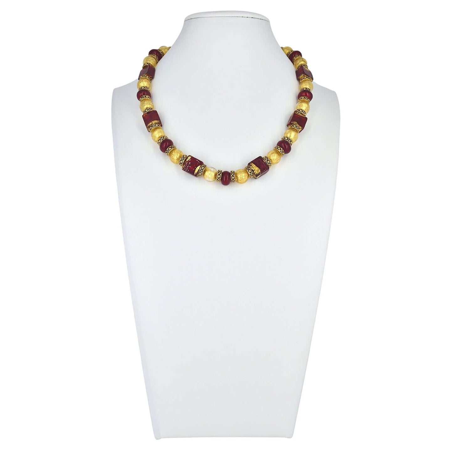 Gold and Red Italian Bead Necklace with Gold-Filled Clasp  