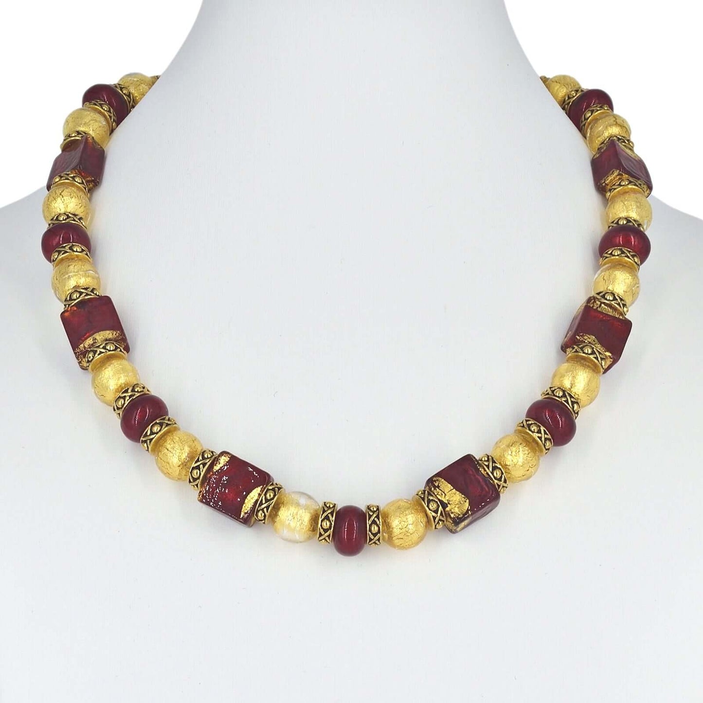 Gold and Red Italian Bead Necklace with Gold-Filled Clasp  