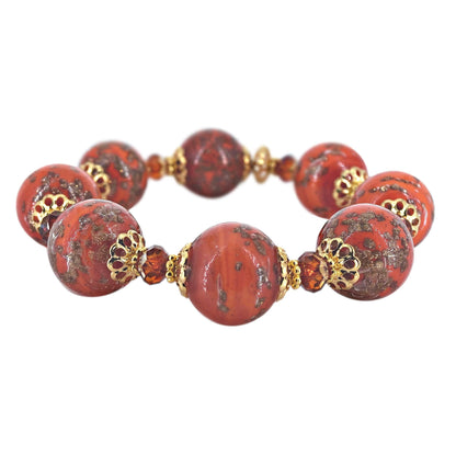 Red Round Bead Murano Glass Crystal Bead Bracelet Stretch Bracelet  