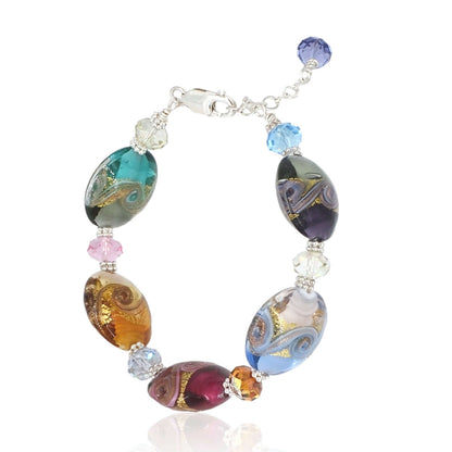 Multi-Color Venetian Bead Bracelet with Austrian Crystals and Sterling Silver Clasp  