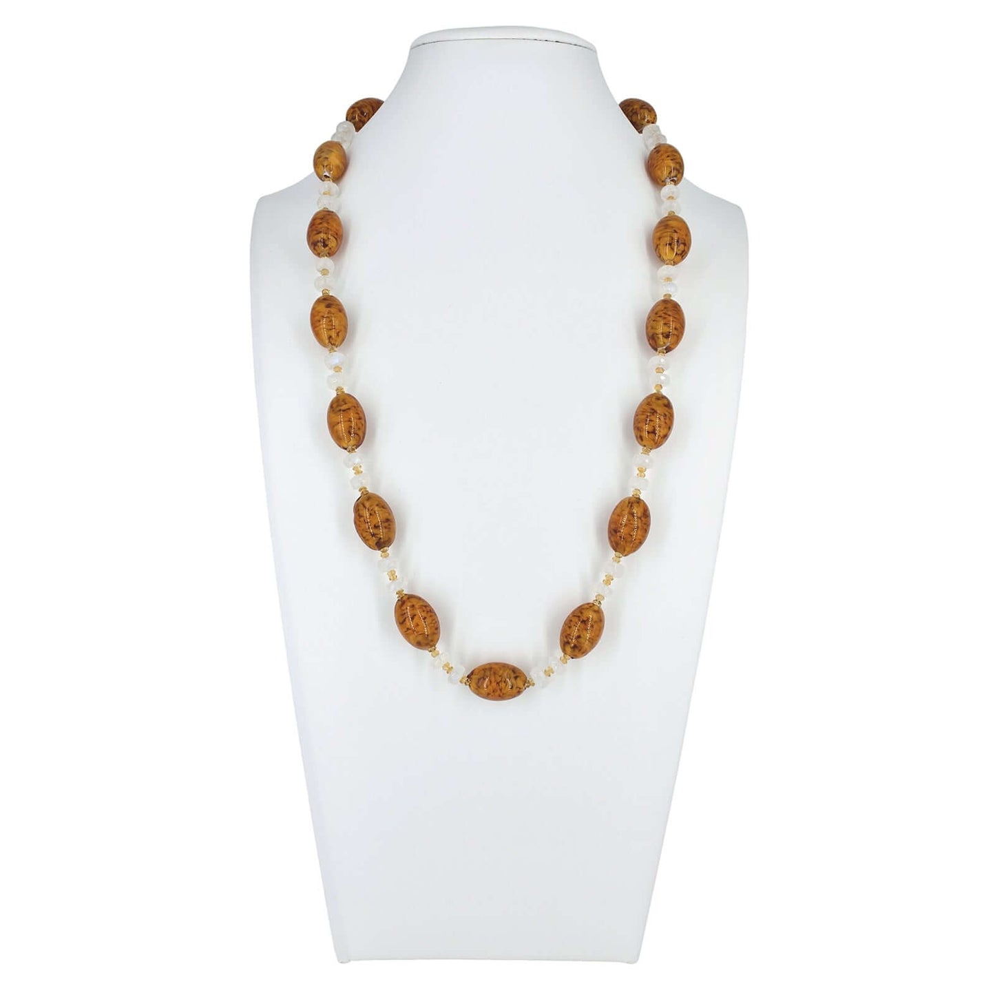 Oval Topaz Cloud Italian Bead Necklace with Citrine and Moonstone - Sterling Silver Clasp  