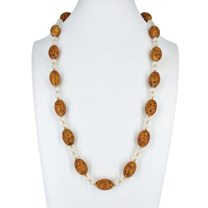 Oval Topaz Cloud Italian Bead Necklace with Citrine and Moonstone - Sterling Silver Clasp  