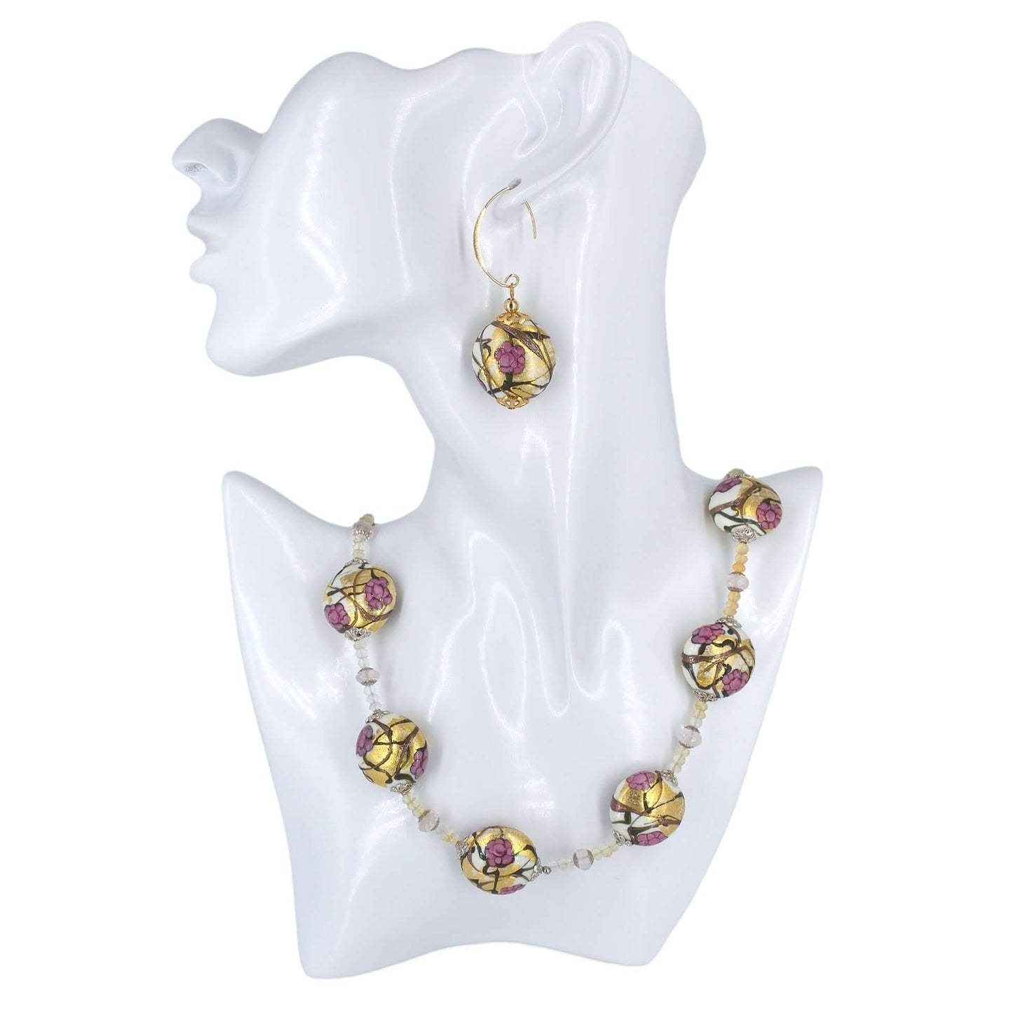 Pink and Gold Venetian Bead Earrings on Gold-Filled Earring Wires  