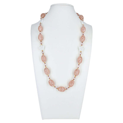 Pink Oval Italian Beaded Murano Necklace with Citrine, Rose Quartz and Garnet Gemstone Beads  