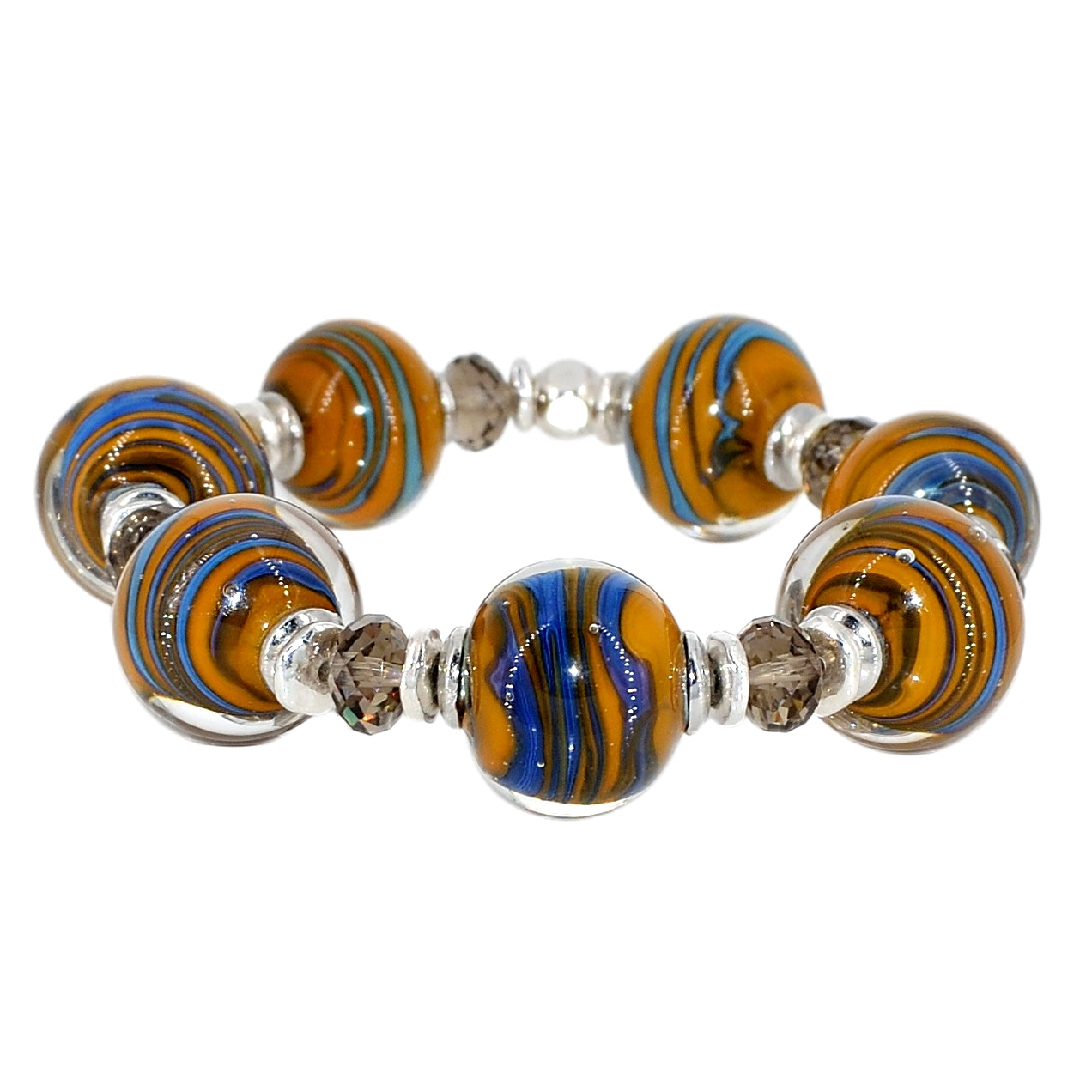 Orange & Blue Italian Glass Crystal Bead Bracelet Stretch Bracelet  