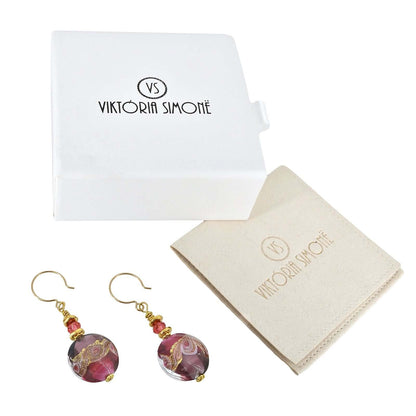 Gold and Pink Ocean Wave Murano Glass Bead Earrings with Austrian Crystal on Gold Filled Earring Wires  