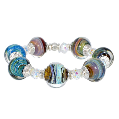 Multi-Color Blue Glass Bead Crystal Bead Bracelet Stretch Bracelet  