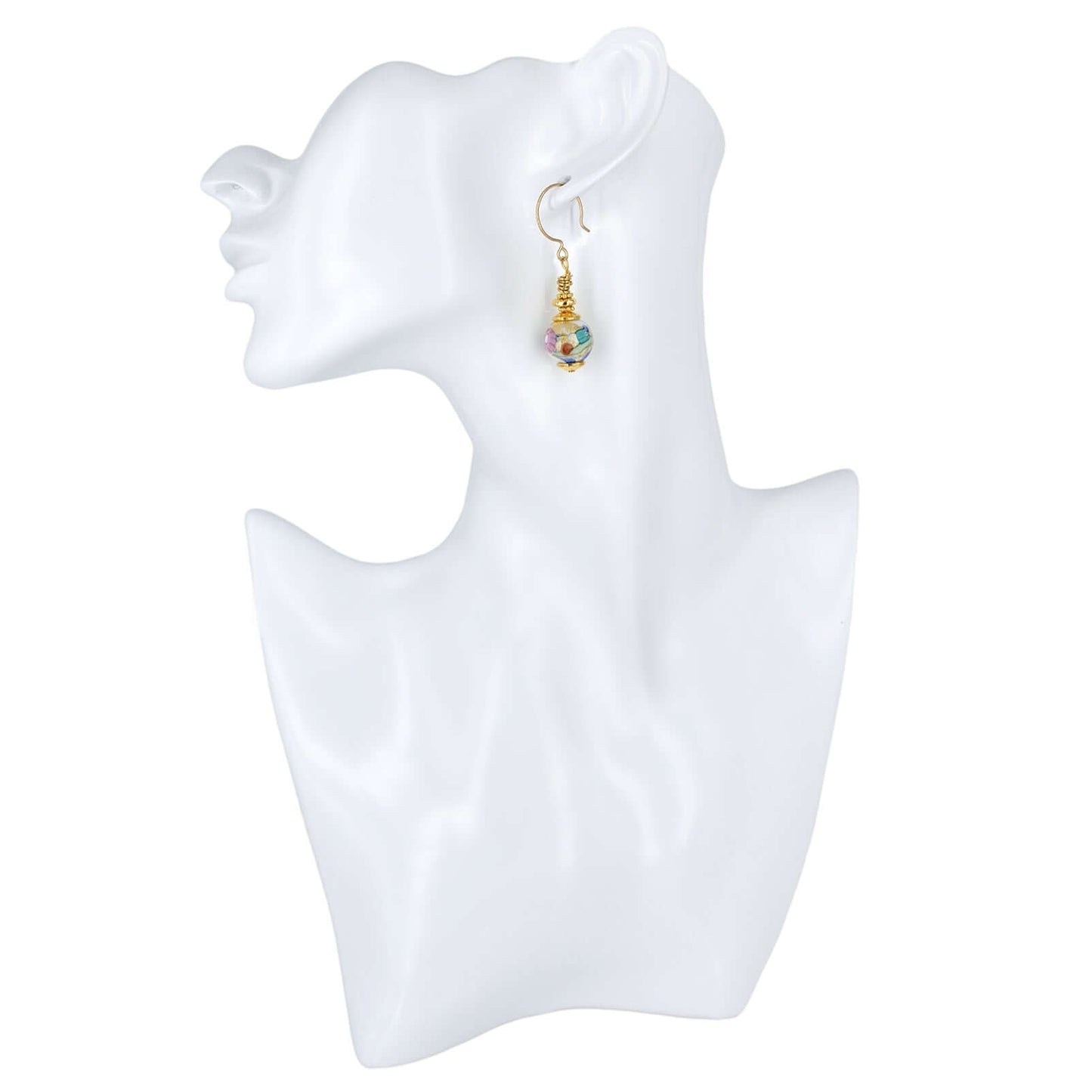 Multicolor Floral Murano Glass Earrings with Austrian Crystals on Gold Filled Earring Wires  