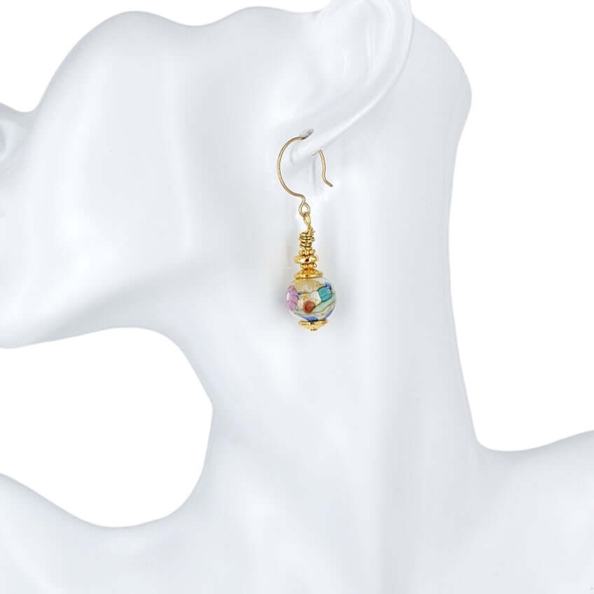 Multicolor Floral Murano Glass Earrings with Austrian Crystals on Gold Filled Earring Wires  